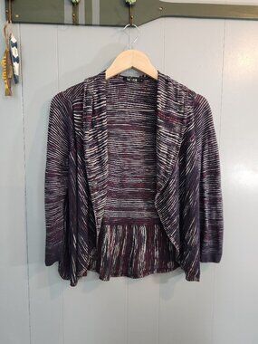 NIC+ZOE‎ stripes open front cropped peplum linen cardigan sweater